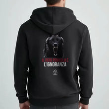 Felpa “Il vero pericolo è l’ignoranza” - Cappuccio, nera con grafica sul retro